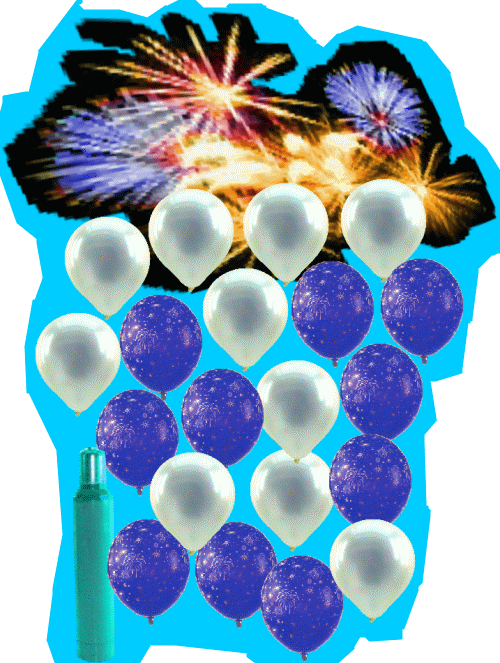 Silvesterdekoration, Feuerwerk und Perlmuttballons