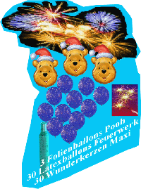 Silvesterdekoration Ballons, Pooh und Feuerwerk