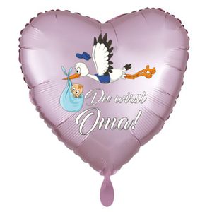Du wirst Oma Luftballon, satinrosa, Herz, Klapperstorch
