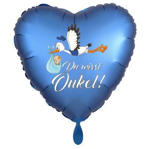Du wirst Onkel Luftballon, Herz, satinblau, Klapperstorch