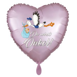 Du wirst Onkel Luftballon, satinrosa, Herz, Klapperstorch