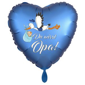 Du wirst Oma Luftballonh, Herz, satinblau, Klapperstorch