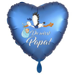 Du wirst Papa Luftballon, Herz, satinblau, Klapperstorch