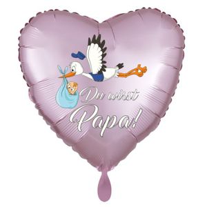 Du wirst Papa Luftballon, satinrosa, Herz, Klapperstorch