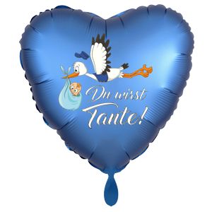 Du wirst Tante Luftballon, Herz, satinblau, Klapperstorch