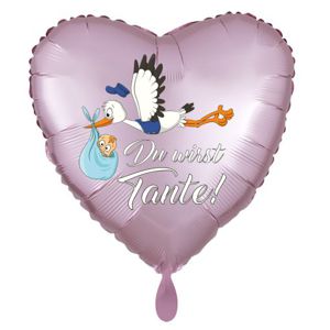 Du wirst Tante Luftballon, satinrosa, Herz, Klapperstorch