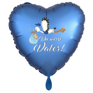 Du wirst Vater Luftballon, Herz, satinblau, Klapperstorch